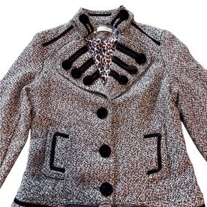 Chic Tweed Military Style Jacket With Leopard Lining And Belt